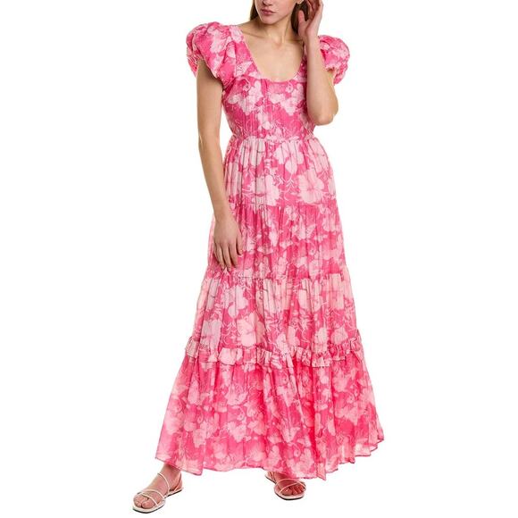 LoveShackFancy Dresses & Skirts - LoveShackFancy $595 Karalie Silk Blend Holiday Sun Fuchsia Maxi Dress Women's 12